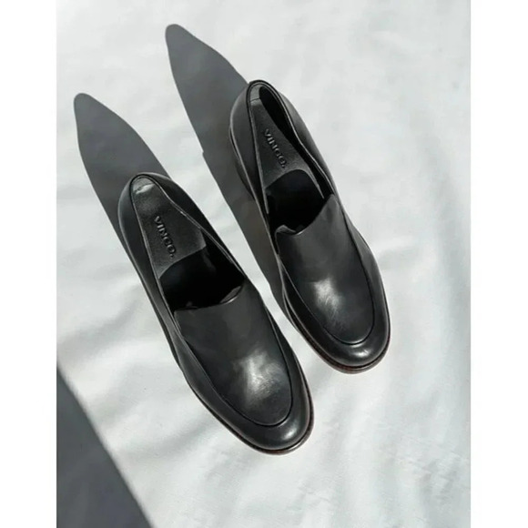 Vince Narissa Women's Black Leather Heeled Loafers Clogs Size 10 (MSRP $375) - Picture 4 of 11